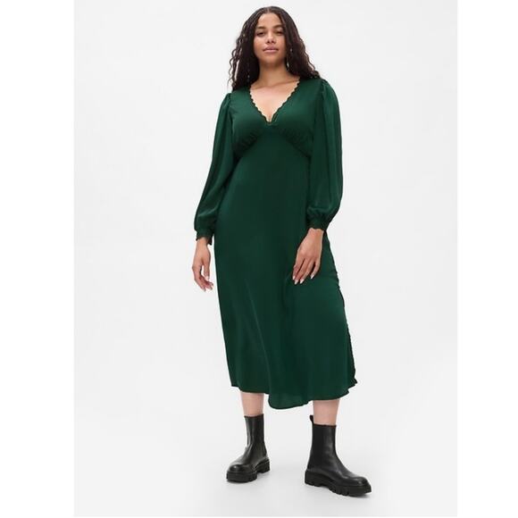 Gap Green Maxi Dress L Tall NWT Holiday Party Long Sleeve Emerald Evening - Picture 2 of 11